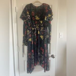 Zara size large sparkle mesh/pleated floral dress with lining
